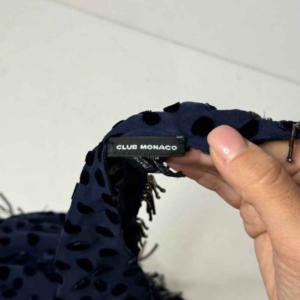 Club Monaco Silk Blend Scarf Dark Blue w Beads - Picture 4 of 6